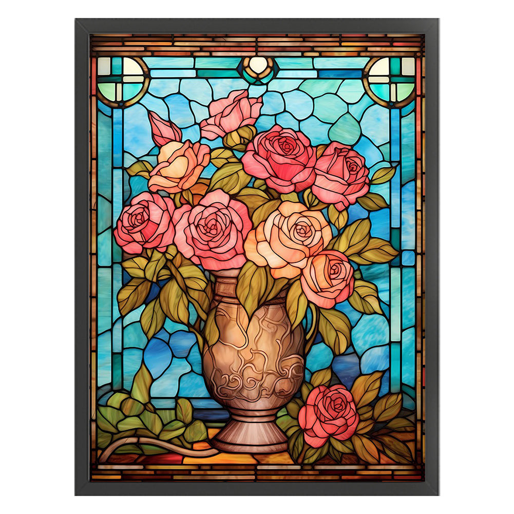 Glass Painting-Pink Rose - 11CT Stamped Cross Stitch 50*65CM