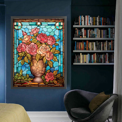 Glass Painting-Pink Rose - 11CT Stamped Cross Stitch 50*65CM