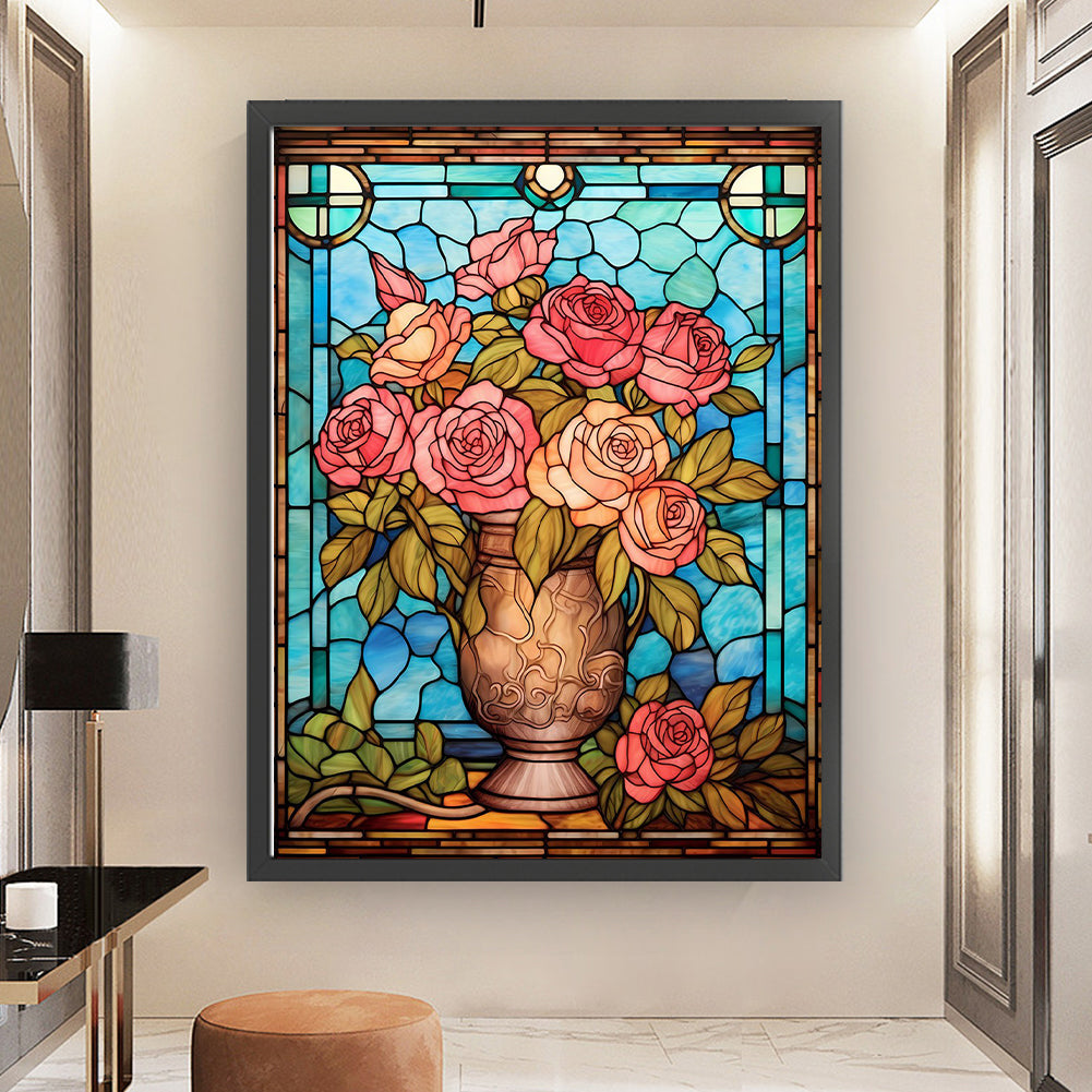 Glass Painting-Pink Rose - 11CT Stamped Cross Stitch 50*65CM