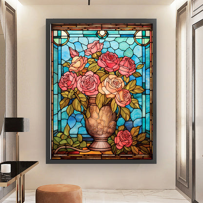 Glass Painting-Pink Rose - 11CT Stamped Cross Stitch 50*65CM