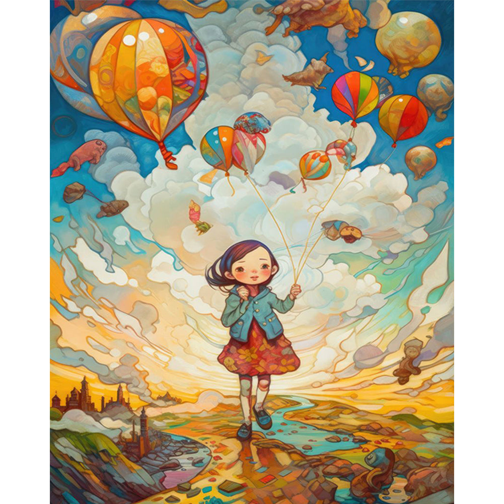 Little Girl And Balloon - 11CT Stamped Cross Stitch 40*53CM