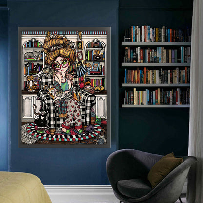 Big-Eyed Girl And Cat - 11CT Stamped Cross Stitch 45*60CM