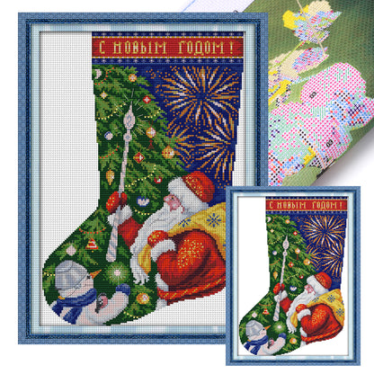 Santa Claus In Christmas Stocking - 16CT Stamped Cross Stitch 27*37CM(Joy Sunday)