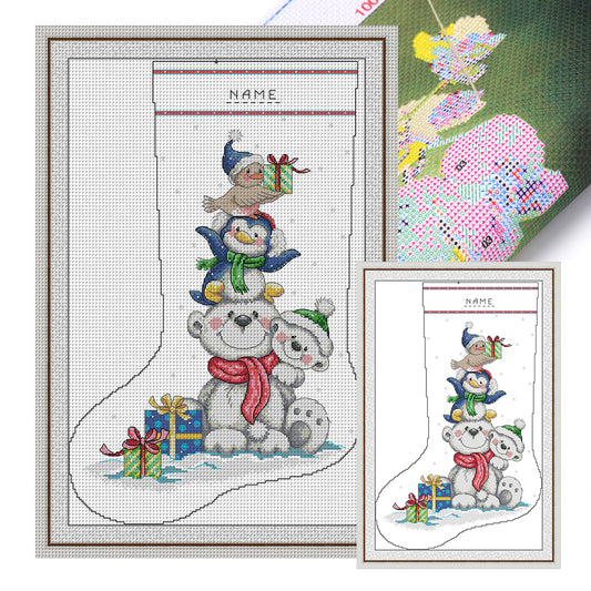 Christmas Stocking Polar Bear - 16CT Stamped Cross Stitch 29*43CM(Joy Sunday)