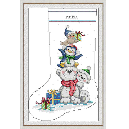 Christmas Stocking Polar Bear - 16CT Stamped Cross Stitch 29*43CM(Joy Sunday)