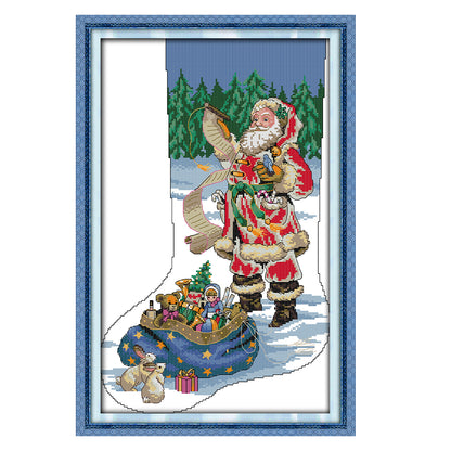 Santa Claus In Christmas Stocking - 16CT Stamped Cross Stitch 29*43CM(Joy Sunday)