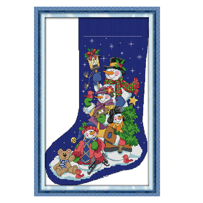 Snowman In Christmas Stocking - 16CT Stamped Cross Stitch 30*42CM(Joy Sunday)