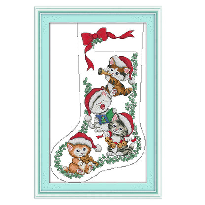 Kitten Christmas Stocking - 16CT Stamped Cross Stitch 30*43CM(Joy Sunday)