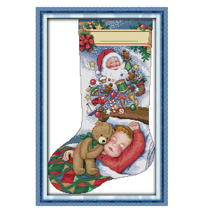 Christmas Stocking Dream - 16CT Stamped Cross Stitch 30*43CM(Joy Sunday)