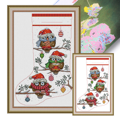 Christmas Stocking Owl - 16CT Stamped Cross Stitch 30*44CM(Joy Sunday)