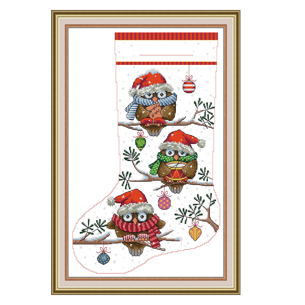 Christmas Stocking Owl - 16CT Stamped Cross Stitch 30*44CM(Joy Sunday)