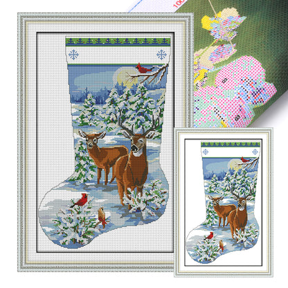 Moose Christmas Stocking - 16CT Stamped Cross Stitch 30*44CM(Joy Sunday)