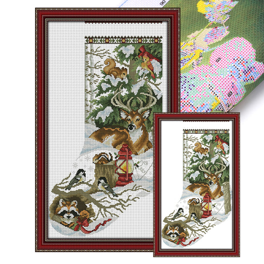 Winter Jungle Christmas Stocking - 16CT Stamped Cross Stitch 30*46CM(Joy Sunday)