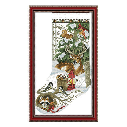 Winter Jungle Christmas Stocking - 16CT Stamped Cross Stitch 30*46CM(Joy Sunday)