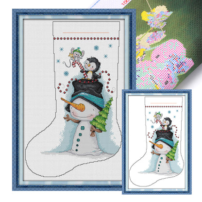 Snowman In Christmas Stocking - 16CT Stamped Cross Stitch 31*45CM(Joy Sunday)