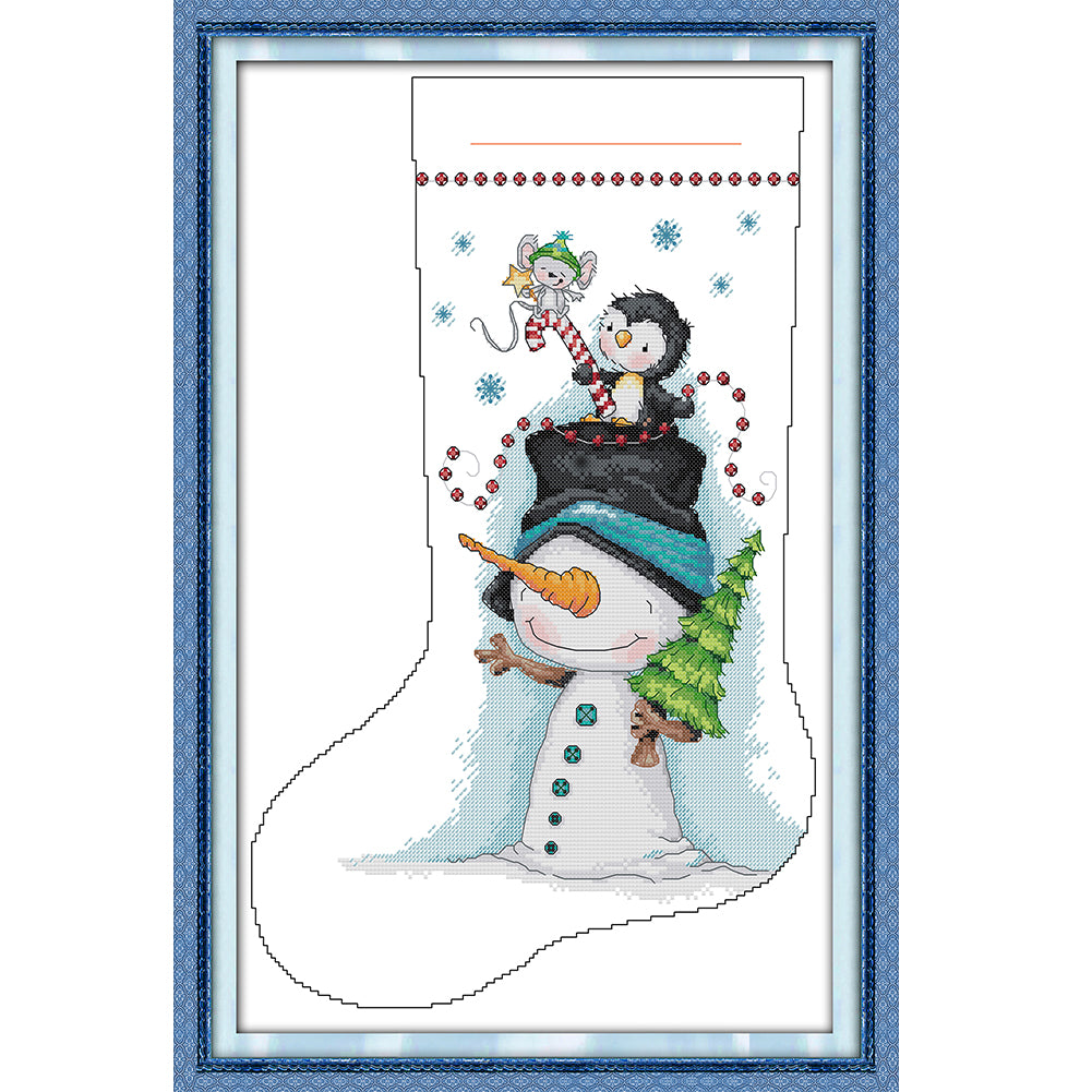 Snowman In Christmas Stocking - 16CT Stamped Cross Stitch 31*45CM(Joy Sunday)