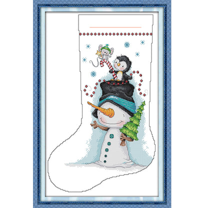 Snowman In Christmas Stocking - 16CT Stamped Cross Stitch 31*45CM(Joy Sunday)