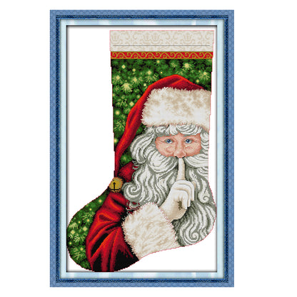 Santa Claus In Christmas Stocking - 16CT Stamped Cross Stitch 37*53CM(Joy Sunday)