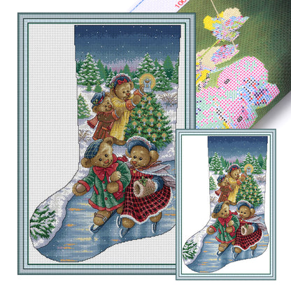 Bear Christmas Stocking - 16CT Stamped Cross Stitch 37*53CM(Joy Sunday)