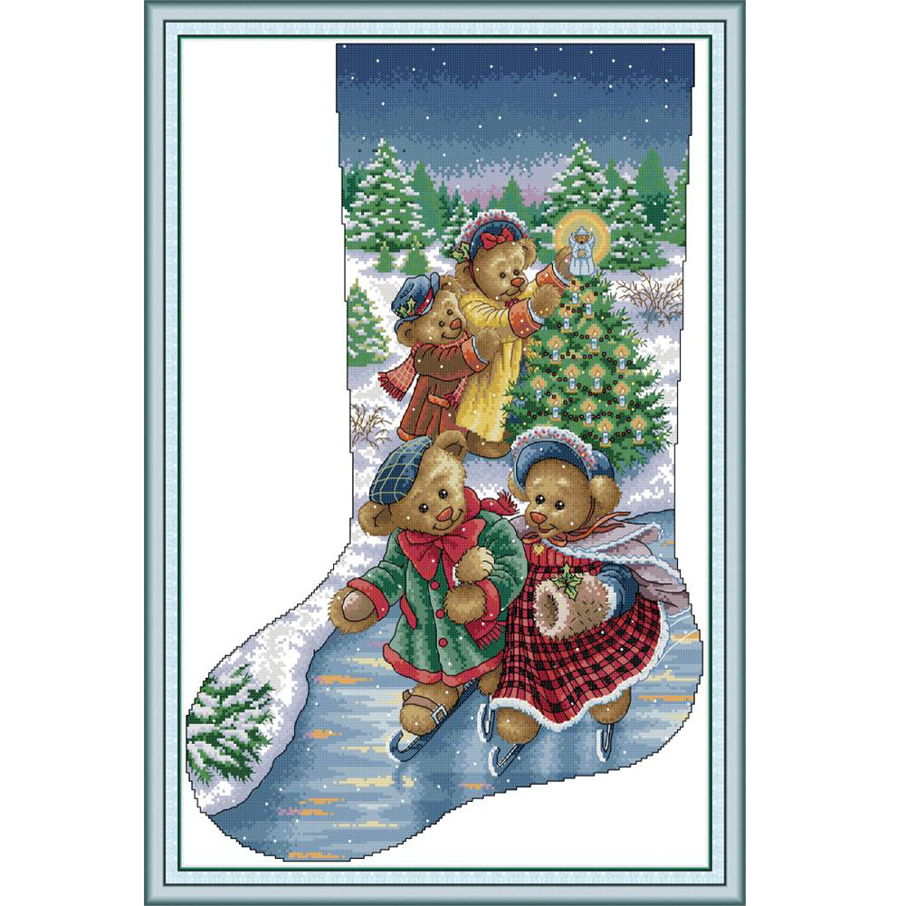 Bear Christmas Stocking - 16CT Stamped Cross Stitch 37*53CM(Joy Sunday)