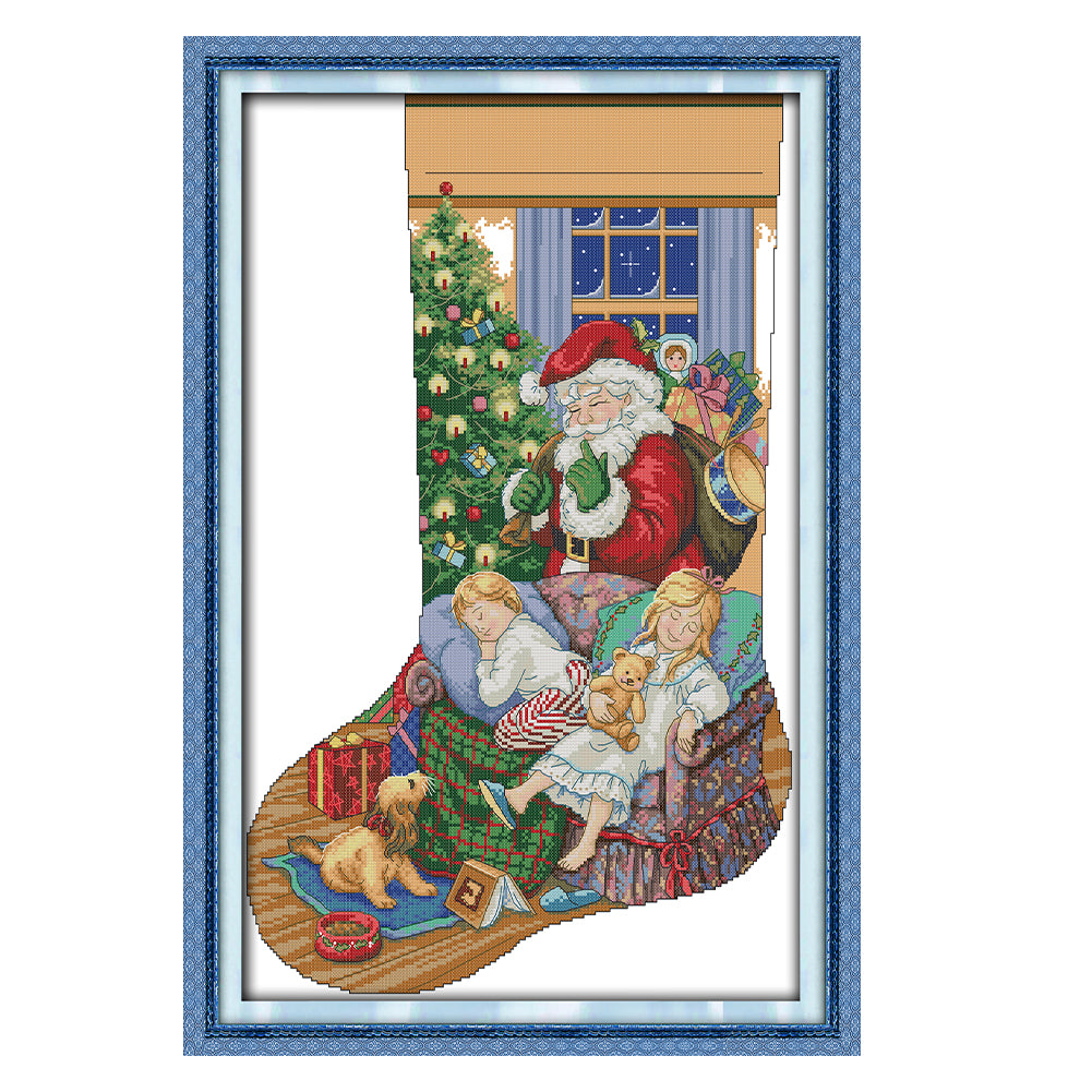 Santa Claus In Christmas Stocking - 16CT Stamped Cross Stitch 37*53CM(Joy Sunday)