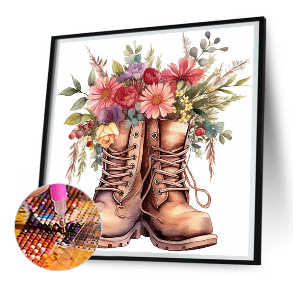 Floral Military Boots - Full Round Drill Diamond Painting 30*30CM