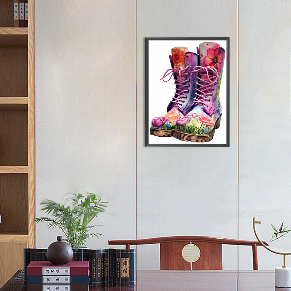 Floral Military Boots - Full Round Drill Diamond Painting 30*40CM