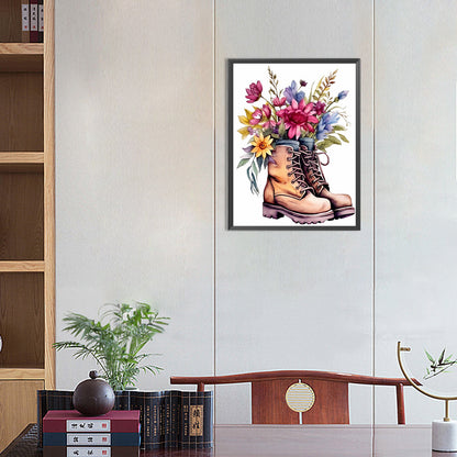 Floral Military Boots - Full Round Drill Diamond Painting 30*40CM