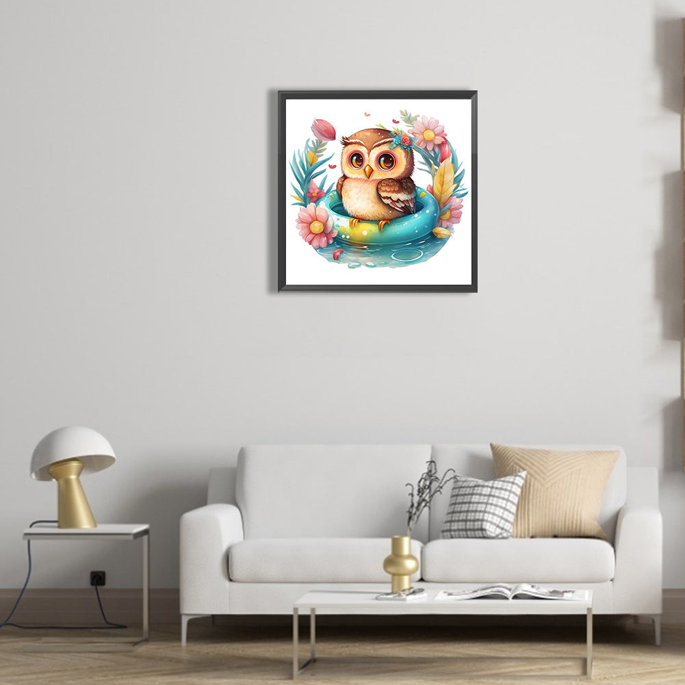 Summer Swimming Owl - Full Round Drill Diamond Painting 30*30CM