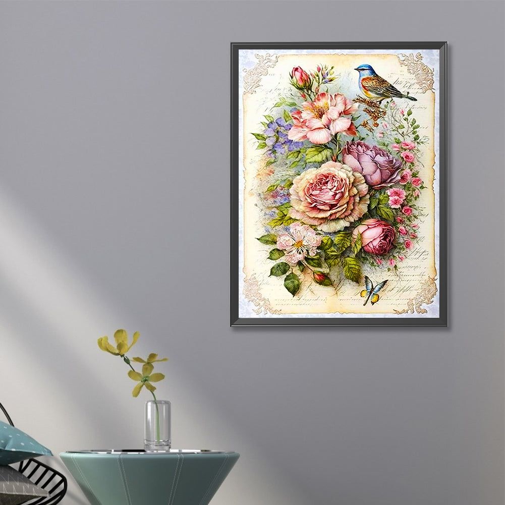 Bird On Flower Cluster - Full Round Drill Diamond Painting 40*60CM