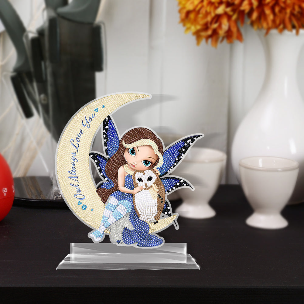 DIY Crystal Diamond Ornament Handmade Big Eyes Winged Doll Round Drill Kids Gift