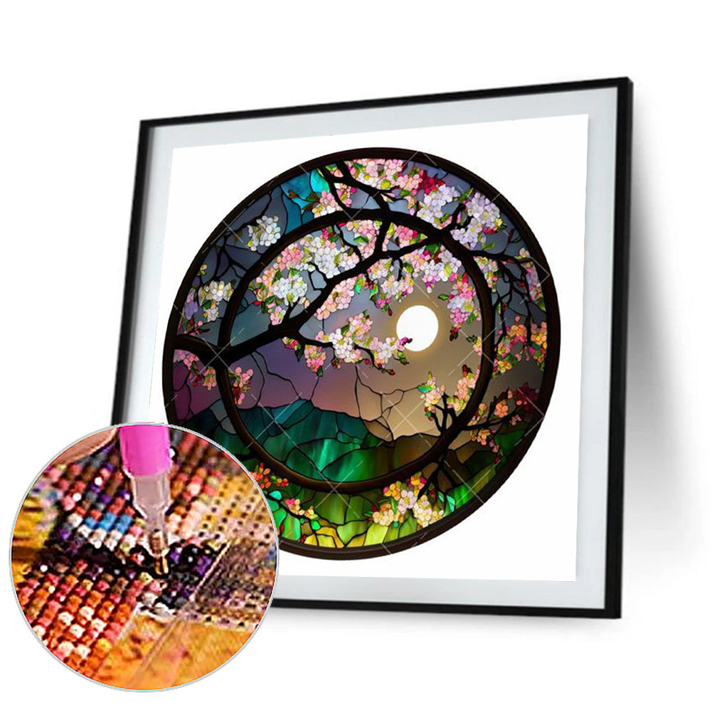 Round Plate Glass Painting Flower Moon - Full Round Drill Diamond Painting 30*30CM