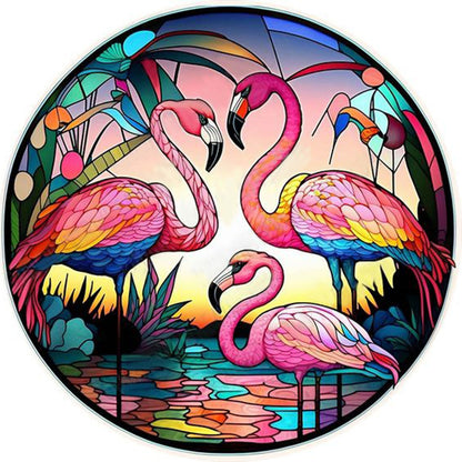 Round Plate Glass Painting Flamingo - Full Round Drill Diamond Painting 30*30CM