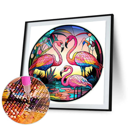 Round Plate Glass Painting Flamingo - Full Round Drill Diamond Painting 30*30CM