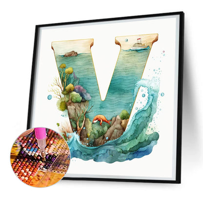 Blue Ocean Love Calligraphy And Painting - Full Round Drill Diamond Painting 30*30CM