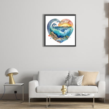 Blue Ocean Love Calligraphy And Painting - Full Round Drill Diamond Painting 30*30CM
