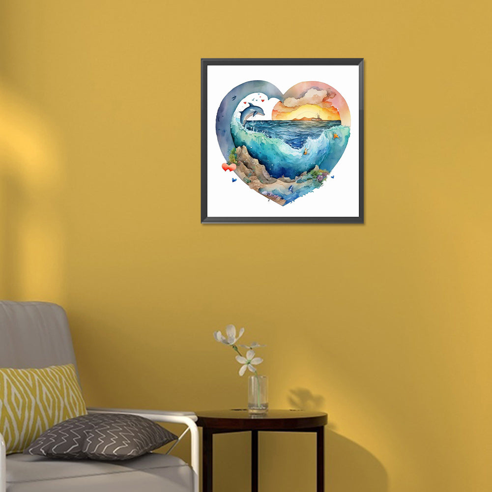 Blue Ocean Love Calligraphy And Painting - Full Round Drill Diamond Painting 30*30CM