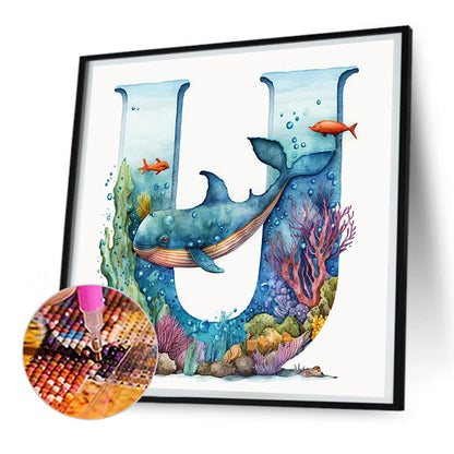 Blue Ocean Love Calligraphy And Painting - Full Round Drill Diamond Painting 30*30CM