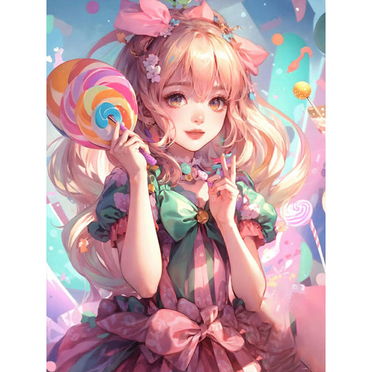 Candy Manga Girl - Full Round Drill Diamond Painting 30*40CM