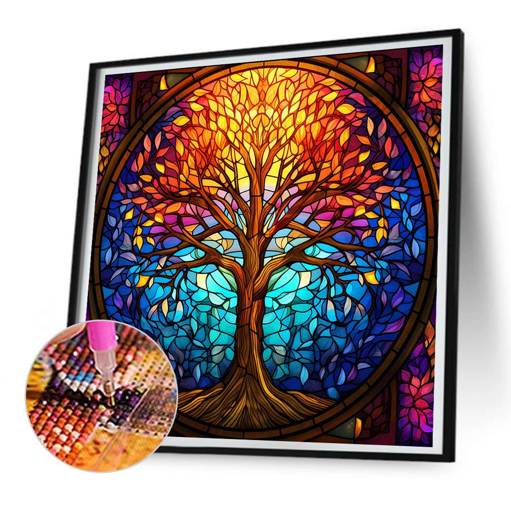 Tree Art Glass Painting - Full Round Drill Diamond Painting 30*30CM