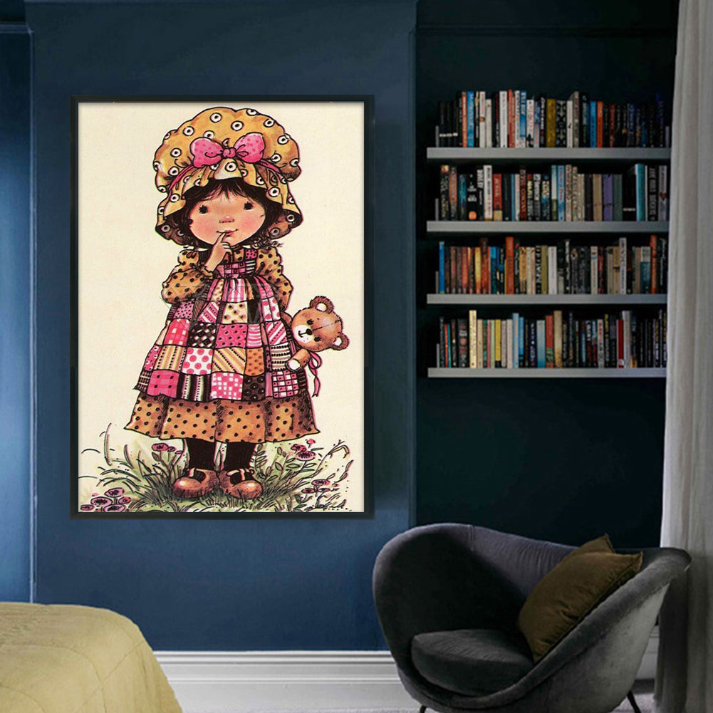 Girl And Bear - 11CT Stamped Cross Stitch 50*70CM