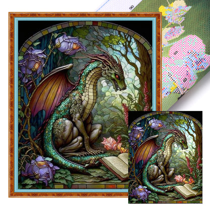 Glass Painting-Pterodactyl Reading A Book - 14CT Stamped Cross Stitch 45*55CM