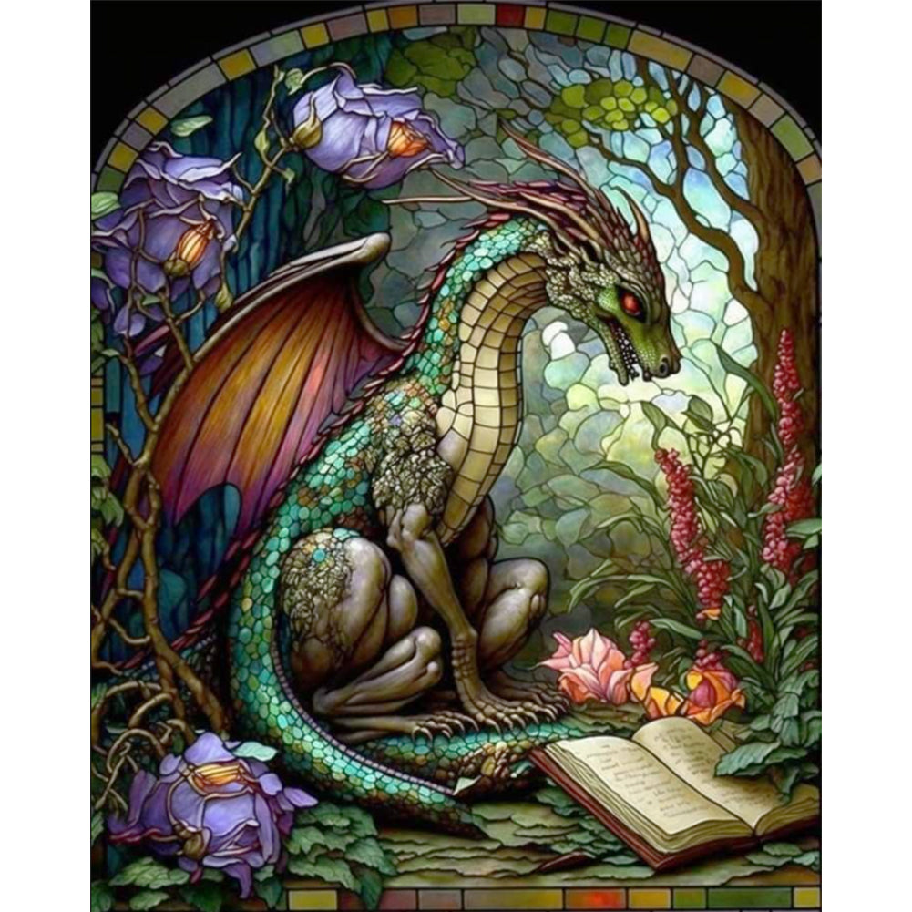 Glass Painting-Pterodactyl Reading A Book - 14CT Stamped Cross Stitch 45*55CM