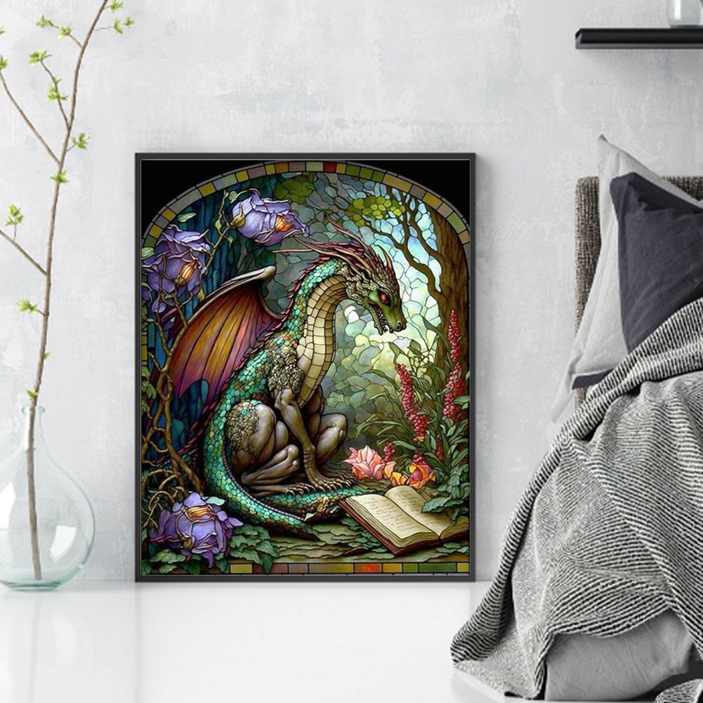 Glass Painting-Pterodactyl Reading A Book - 14CT Stamped Cross Stitch 45*55CM