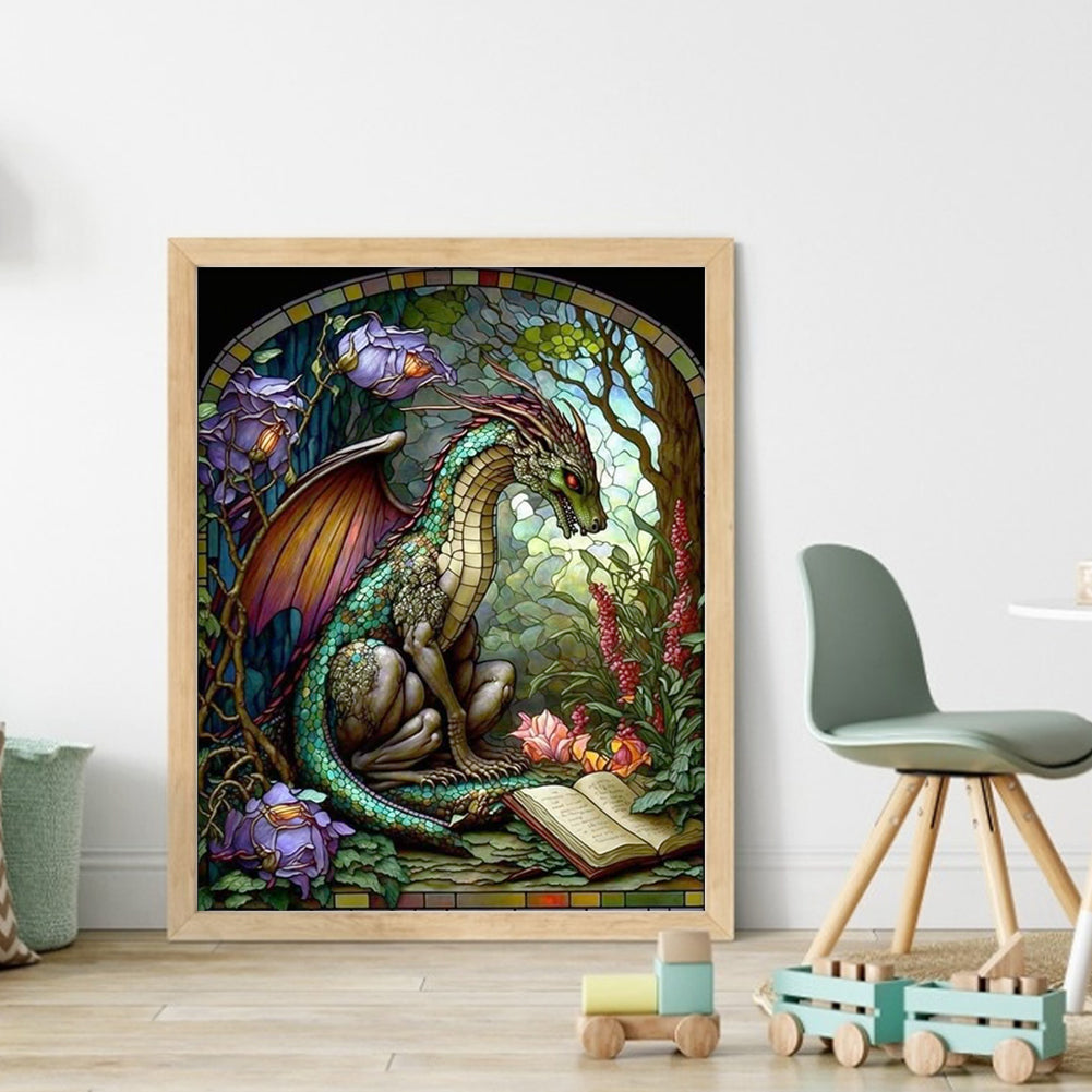 Glass Painting-Pterodactyl Reading A Book - 14CT Stamped Cross Stitch 45*55CM