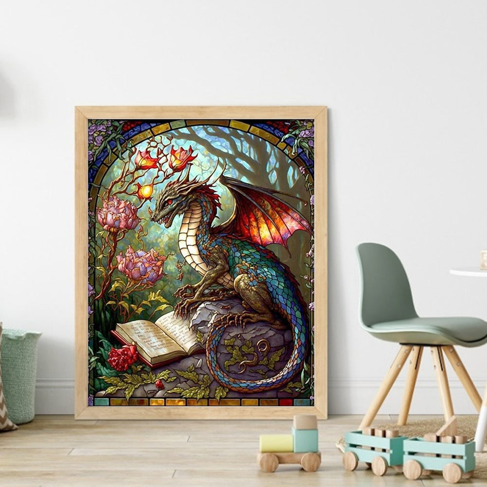 Glass Painting-Pterodactyl Reading A Book - 14CT Stamped Cross Stitch 45*55CM