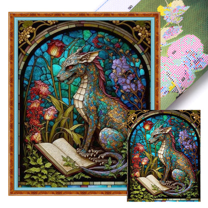 Glass Painting-Pterodactyl Reading A Book - 14CT Stamped Cross Stitch 45*55CM