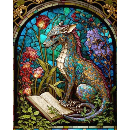 Glass Painting-Pterodactyl Reading A Book - 14CT Stamped Cross Stitch 45*55CM