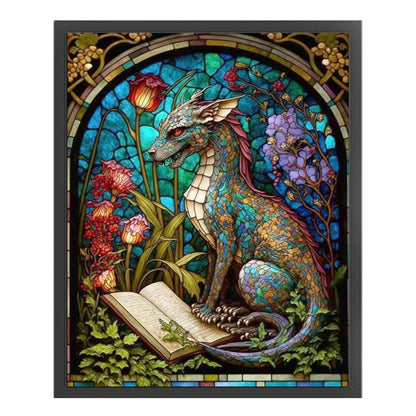 Glass Painting-Pterodactyl Reading A Book - 14CT Stamped Cross Stitch 45*55CM