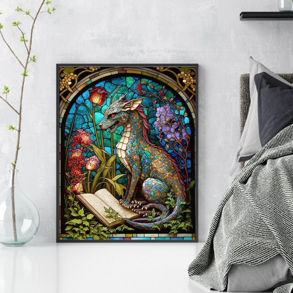 Glass Painting-Pterodactyl Reading A Book - 14CT Stamped Cross Stitch 45*55CM